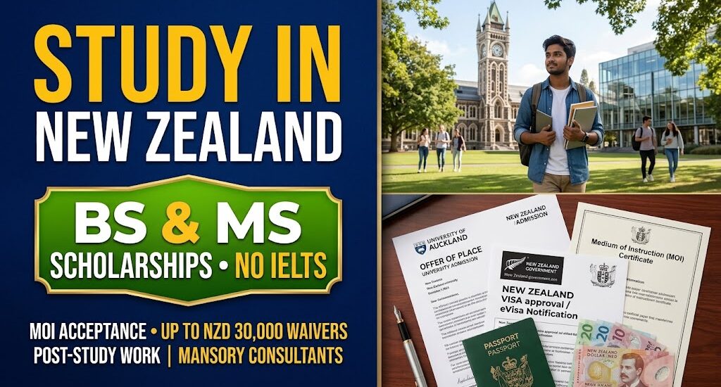 Study in New Zealand Without IELTS: BS & MS International Scholarships Announced with MOI Acceptance