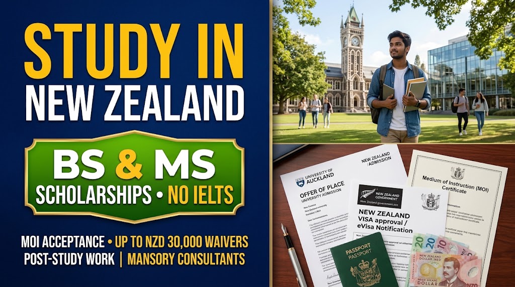 Study in New Zealand Without IELTS: BS & MS International Scholarships Announced with MOI Acceptance